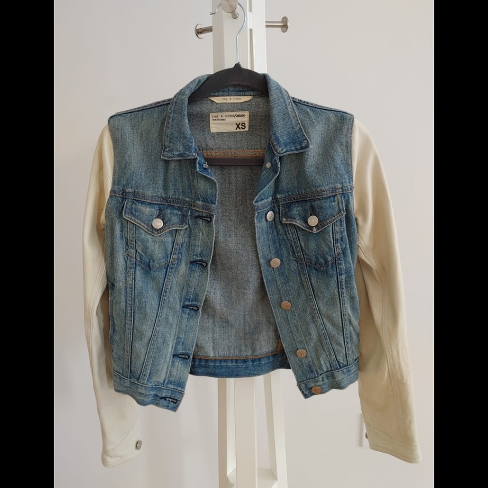 Rag and Bone Denim and Leather Blue/Cream Jacket